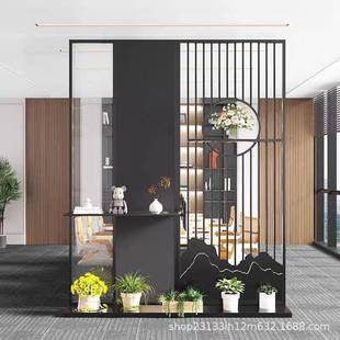 现代玻璃O景铁艺风隔断办公室形象墙公司入屏户0025玄关前台LOG背