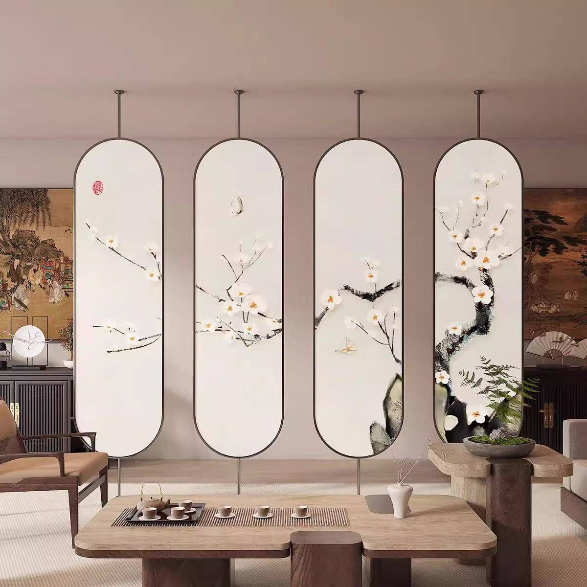 彩绘艺玻璃屏风断客厅2000125款旋转屏风隔隔断术客厅遮挡玄关新图片