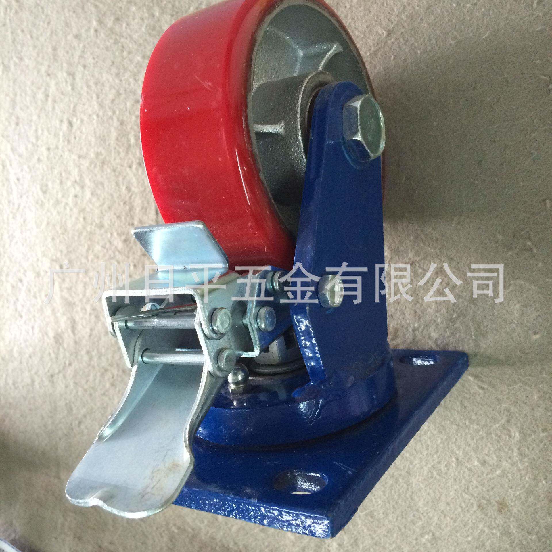 超氨重型万向脚轮5寸*2寸铁心聚酯轮187(PU)轴带刹车轮重双型承