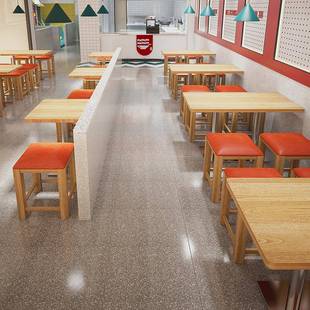 W方7商XM 88用定制饮岩板桌子餐厅面馆餐快餐吃小店桌椅实木凳圆