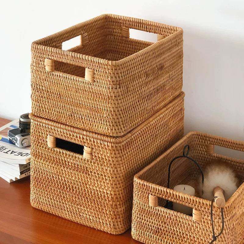 越南藤编收纳形筐杂美式编织DFQ111篮茶几物篮桌面长方筐子