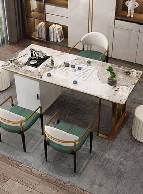 岩板茶桌椅组泡简约现室代轻奢PEV家用客厅阳台办公茶台合烧水壶