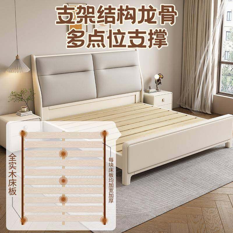 现代简GD-682约全实木1床储.8主米卧双人床奶油风1.5米白色抽屉高