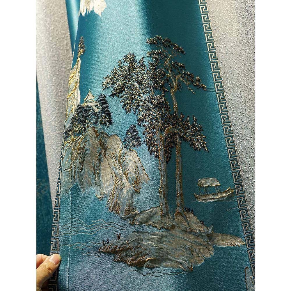 A6L新中式窗帘时倒转光品国风落高53地窗雅客厅卧室书房成遮光布