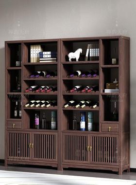新中式家具实木酒架红酒柜架酒灯柜榆木博酒古庄酒窖带展示隔断柜