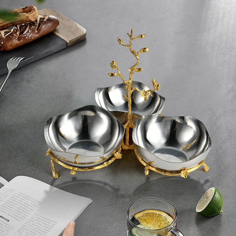 轻奢不锈钢三格果盘欧式样板间