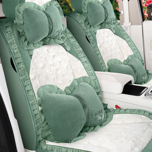 新款绿色汽车坐垫女款冬季柔软羊羔绒仙女范全包围韩版保暖座套