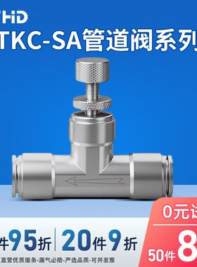 304不锈钢气管直通快插管道阀SA-8可调可控气流阀耐高压接头