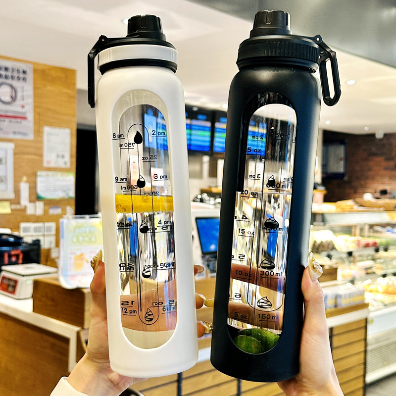 2023新款玻璃杯大容量1000ml可携式男士喝水杯家用耐高温刻度杯子
