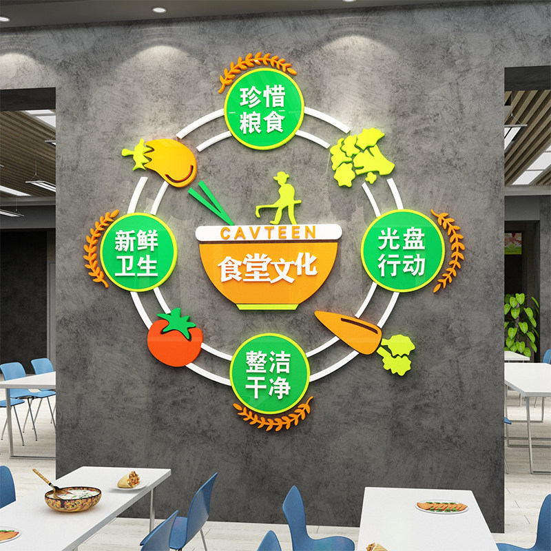 食堂文化墙贴纸画珍惜节约粮食餐厅墙面装饰饭店餐饮光盘行动标语