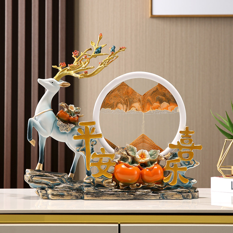 流沙画摆件事事如意平安喜乐创意鹿日常送礼玄关酒柜电视柜装饰品