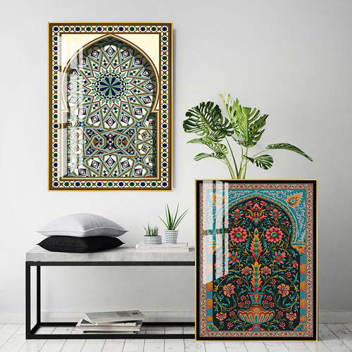 阿拉伯客厅装饰画摩洛哥拱门背景墙挂画回族餐厅中东复古建筑壁画