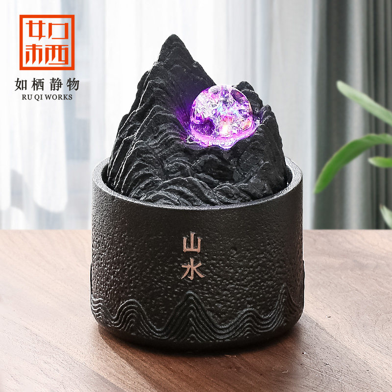 桌面陶瓷流水循环摆件卧室小喷泉书房玄关装饰客厅招财水景观礼品