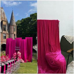 玫红色丝绒 牛油果绿 墨绿色酒红 粉色 婚庆婚礼场景布置纱幔垂感