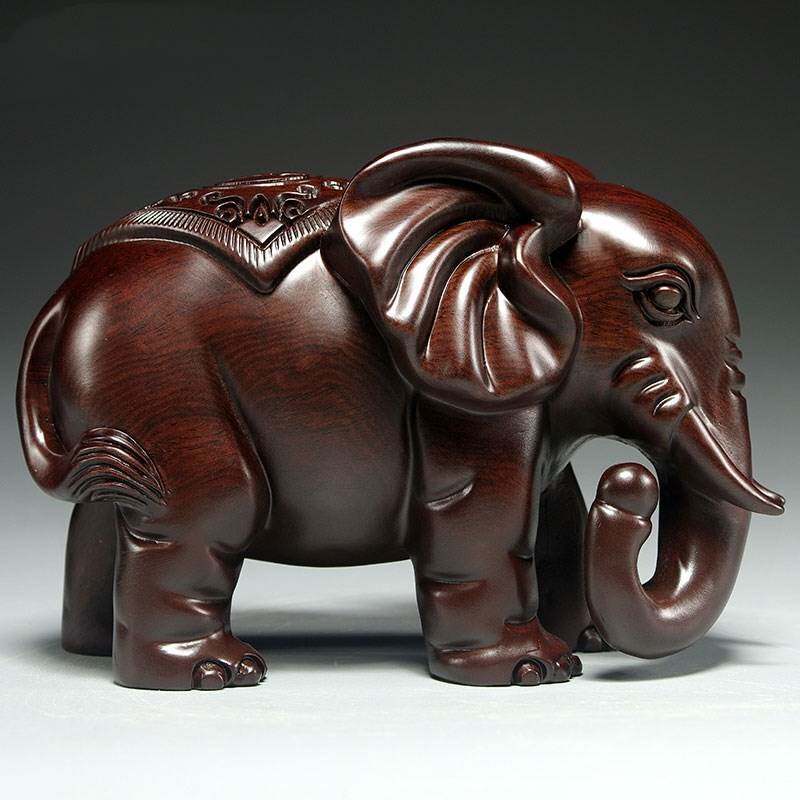 黑檀木雕大象摆饰实木质雕刻一对象红木家居玄关办公室装饰工艺礼