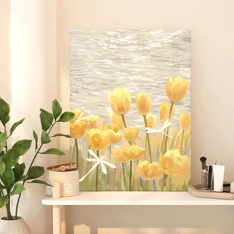 海边郁金香数字油画diy填充手工丙烯涂鸦装饰画减压油彩画涂色画