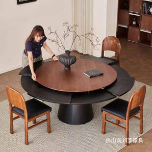 桌可扩大伸缩旋转圆桌家用小户型KLM收多功能变大变小饭餐可纳实