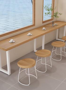 矮吧台桌条业风便利DBU店小吃店酒吧长工桌子靠墙窄餐桌椅组1合21