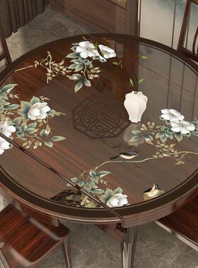 中式印花折叠椭圆形桌透BQK明pcv软玻璃大圆餐布桌垫油免防洗水晶