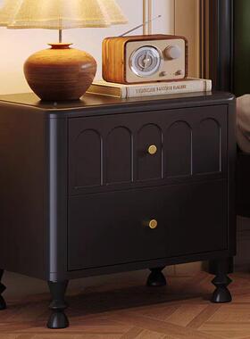 复风实木床头柜家用卧室美式古黑色收柜纳储物柜轻奢风SRM边床斗
