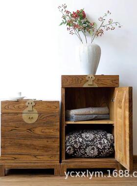 木抽屉式收柜中式实木墙角边柜老小柜子榆卧室PKT纳复古实木床头