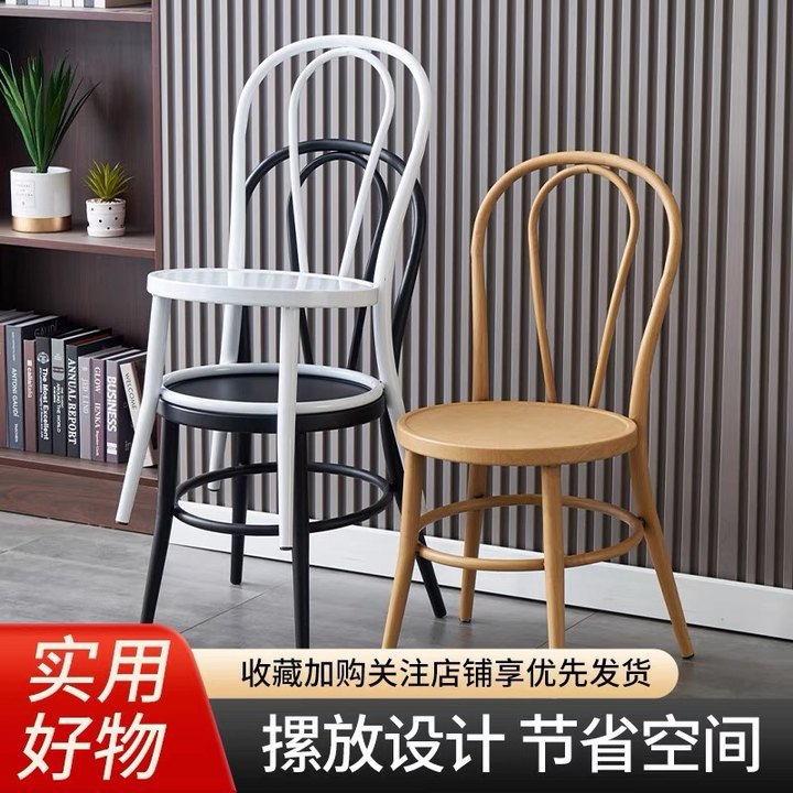 欧式铁艺仿木纹复古叉背餐椅