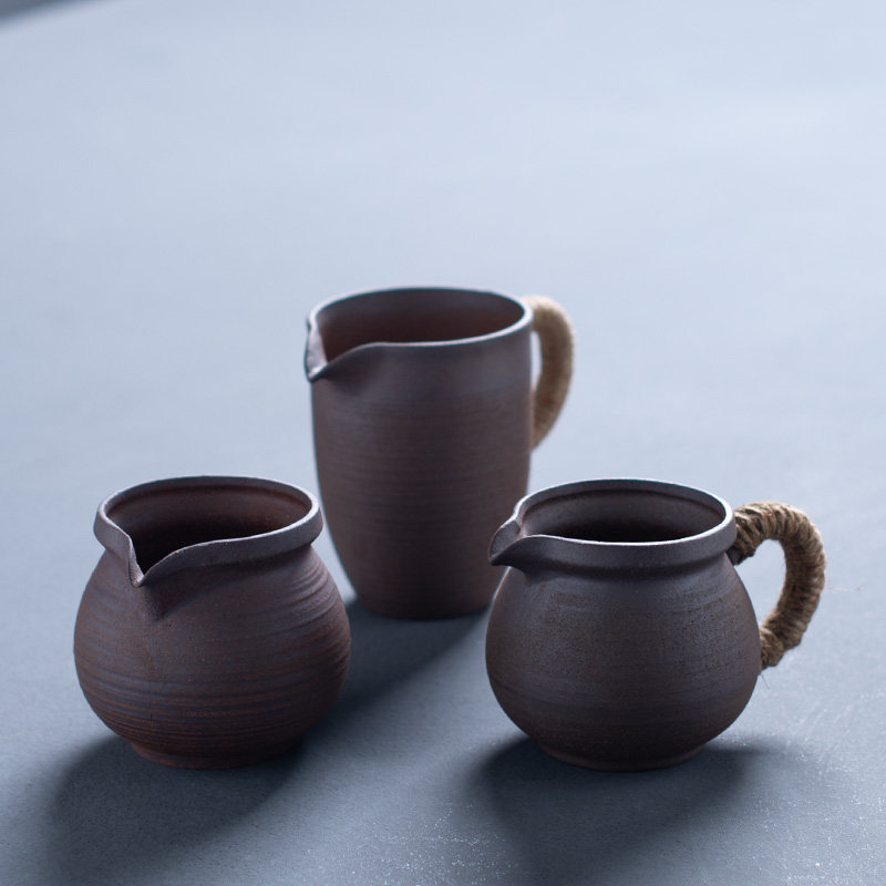 粗陶无釉麻绳公道杯手持茶海陶瓷茶具均杯分茶器茶杯