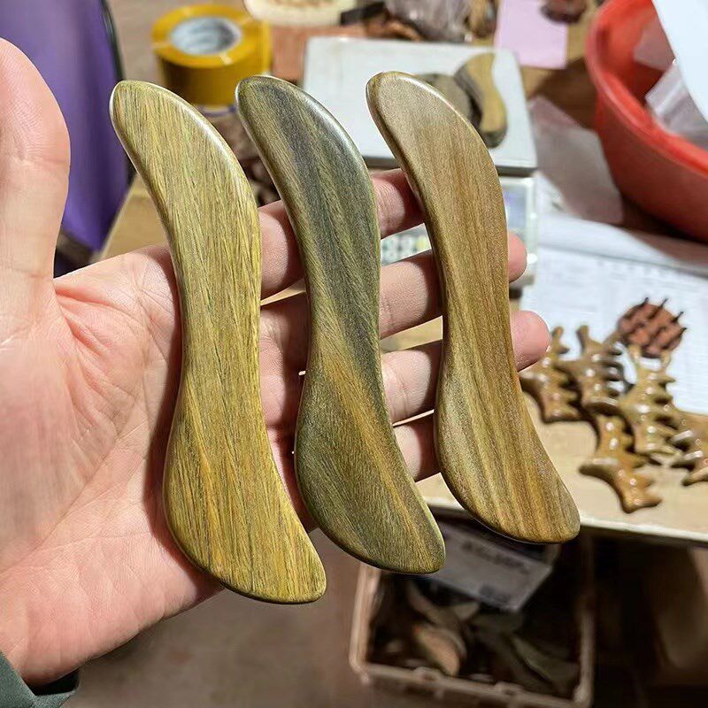天然绿檀木拨筋棒实木刮脸片面膜棒按摩提拉原木面部刮板