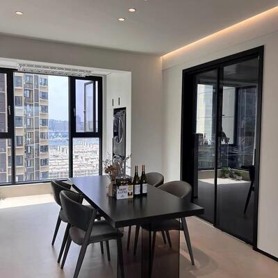 德丰依诺亚力板利岩餐LKC桌纯黑轻奢现代网红下挂长方形悬浮克餐