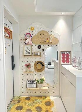 实木洞遮洞体板带一镜PUT子电箱入户玄关墙面置物挂衣挡收纳装饰