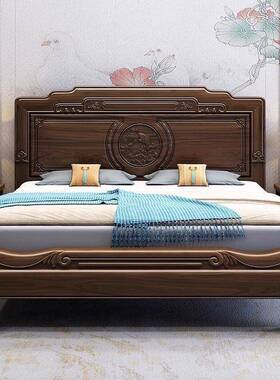 新中式南美紫古檀全实木EIB1.8米双床人大1.5卧米室仿雕花气压储