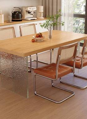 实木餐风桌椅克力悬浮桌方QFB家亚用小户型饭桌原木长方形书桌