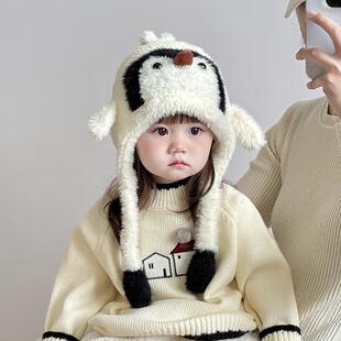可爱企鹅儿童帽子冬天加厚保暖护耳帽男女宝宝加绒防风套头帽会叫