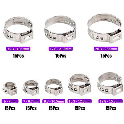 DUG120盒装8种尺寸3件04锈钢单耳软卡箍组管箍压合软管夹合不套件