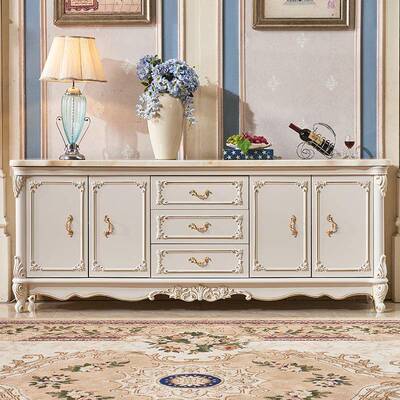 厂家直销欧式木柜餐边柜象牙白50458色卧室储物电视柜碟实碗尺多