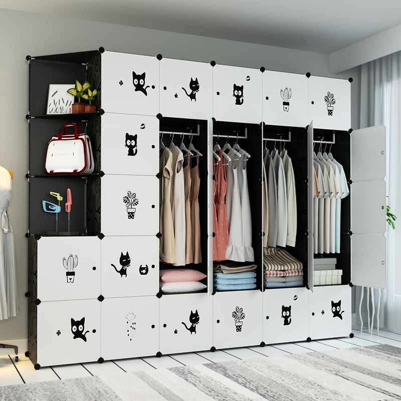 衣柜简易布现代简约经济型家用组装实木卧室收纳柜子塑料布艺衣橱