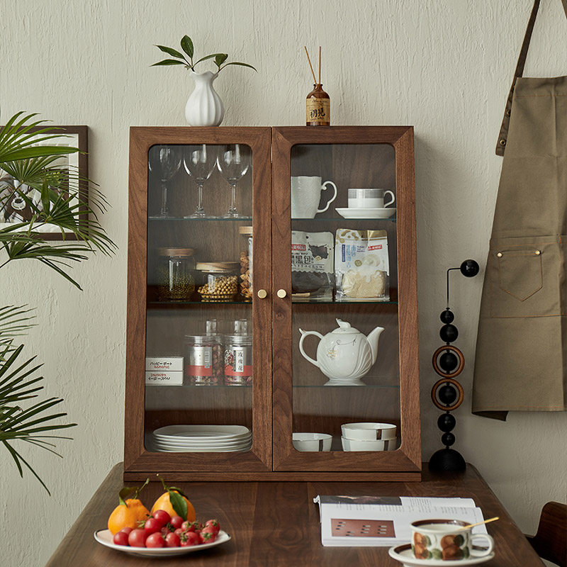 黑胡桃木收纳柜桌面茶杯架子茶具收纳架防尘储物柜桌上置物柜多层,收纳整理,桌面收纳盒,淘宝优惠券,粉丝福利购,淘宝优惠卷