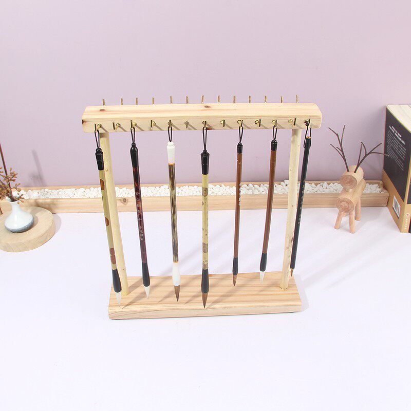 创意实木毛笔架原木笔挂简约中式毛笔挂架多功能项链收纳展示架子
