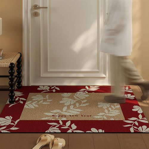 2025高级红色新年喜庆氛围感丝圈入户门地垫进门除尘防滑玄关门垫