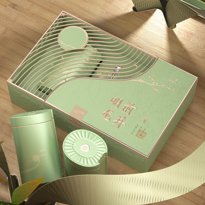 新款高档明前龙井茶叶包装盒空礼盒头采龙井茶狮峰龙井礼盒装空盒