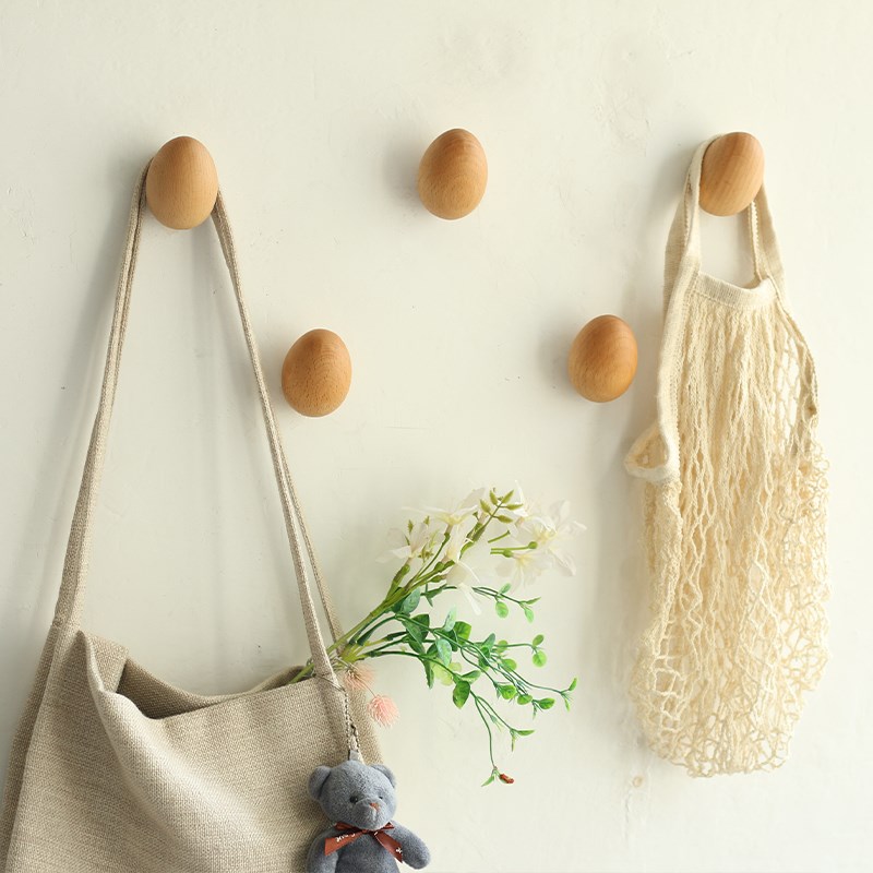 创意趣味榉木鸡蛋挂钩可爱玄关门后试衣间卧室墙壁实木挂衣帽装饰