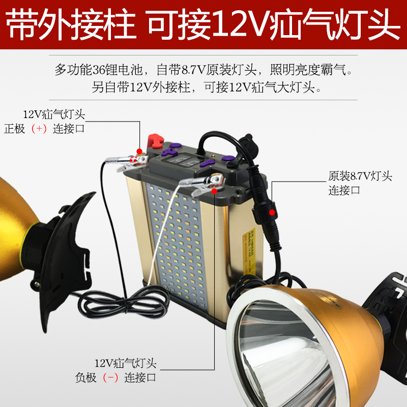 36锂电P90头灯强光充电超亮头戴式电筒分体12v疝气灯led矿灯防水7