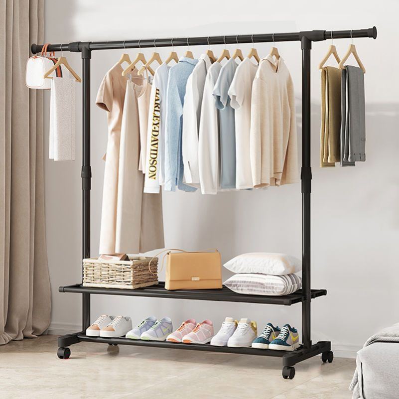 落地折叠晒衣架阳台晾衣架可移动双杆式简易晾衣杆卧室内伸缩家用