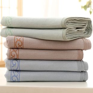出口高端老粗布凉席三件套纯色100全棉加厚亚麻刺绣夏季 原棉床单