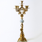 欧式 饰摆件 餐厅奢华高档浪漫装 陶瓷镶铜5头蜡烛烛台 家居饰品软装