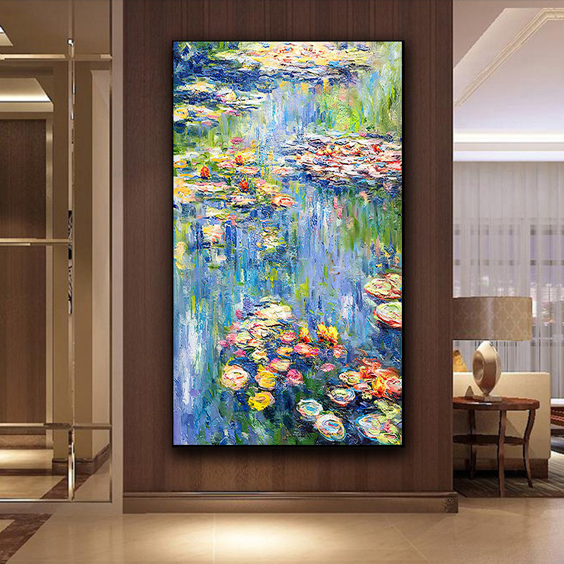 莫奈睡莲荷花diy数字油画 手工手绘填充涂色丙烯油彩画大幅玄关画