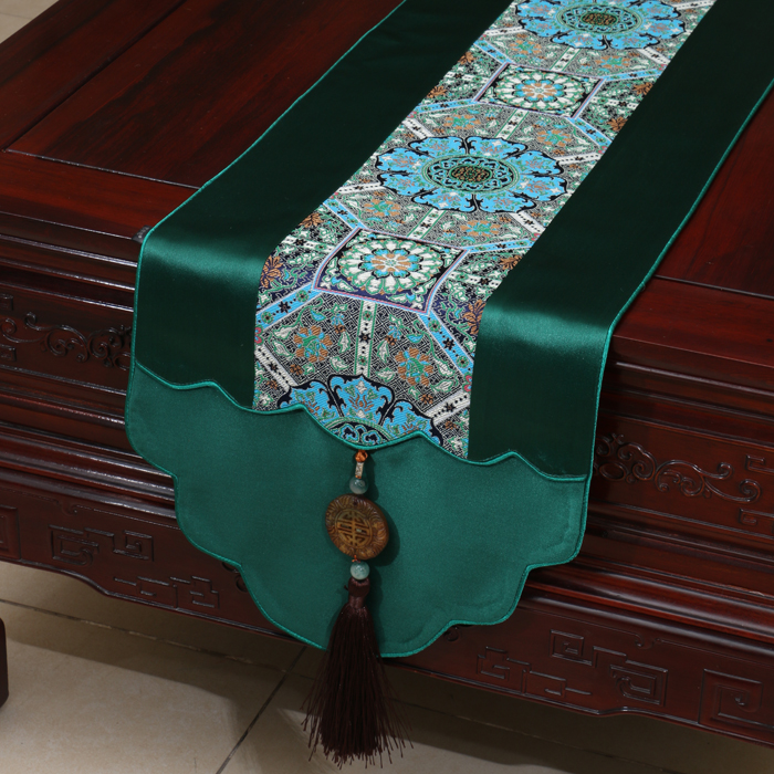 中式玉佩时尚简约田园餐桌桌旗桌布茶几布艺床旗台布锦缎桌布定制