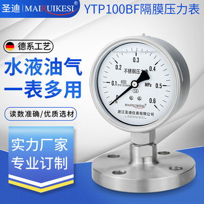 法兰隔膜压力表YTP100BF/MF DN25 DN40 DN50不锈钢耐震膜片压力表