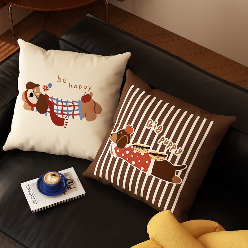 腊肠狗抱枕沙发客厅装饰靠枕可爱靠垫午休枕头美拉德正方形抱枕套