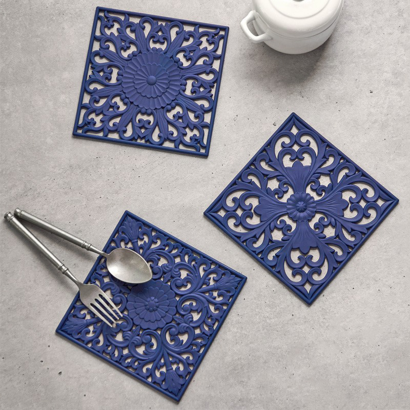 复古方形隔热垫硅胶防烫垫家用耐高温碗盘垫装饰垫餐垫大尺寸锅垫